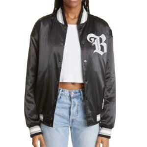 Bella Doña Love Satin Bomber Jacket in Black Size Medium - NWT
